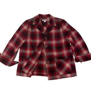 Vintage Pendleton P Large Wool Shirt Jacket | Red Black Plaid Virgin Wool NWOT